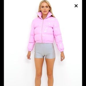 pink latex bubble coat